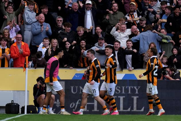 JOY: Hull City's Joe Gelhardt celebrates scoring (image: Annabel Lee-Ellis)
