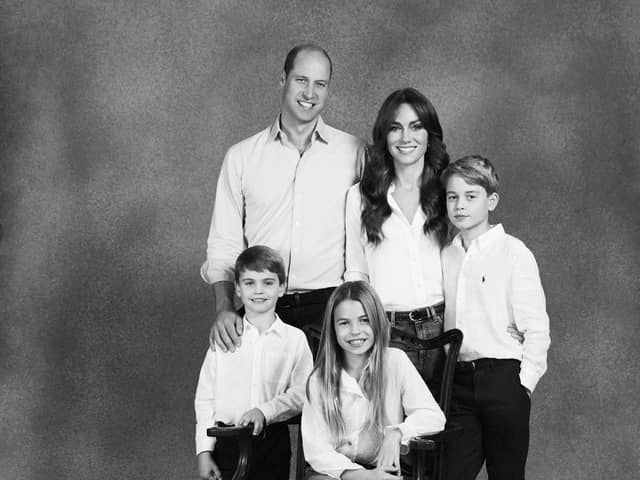 Prince William, Prince of Wales and Catherine, Princess of Wales pose with their three children Prince George, Princess Charlotte and Prince Louis. (Photo by Josh Shinner/Kensington Palace via Getty Images)