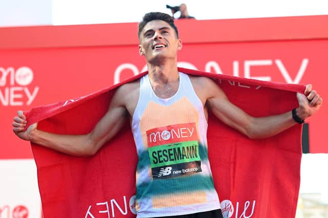 Britain's Phil Sesemann finishes seventh in the elite men's race of the 2021 London Marathon (Picture: GLYN KIRK/AFP via Getty Images)
