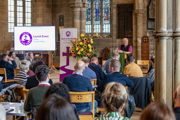 Archbishop Stephen Cottrell launches the Faith in the North project at Dewsbury Minster. PIC: Tony Johnson.