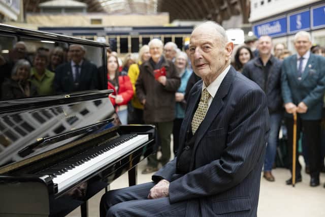 Frank at the piano in York Station. Credit: Nic Serpell-Rand
