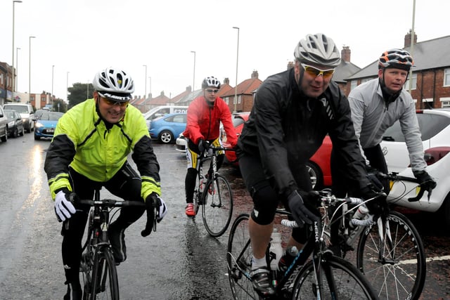 Sainsbury's Prince Edward Road store manager John Wilby (front) was in the spotlight as he cycled from Scarborough to Carlisle with other store managers 9 years ago.