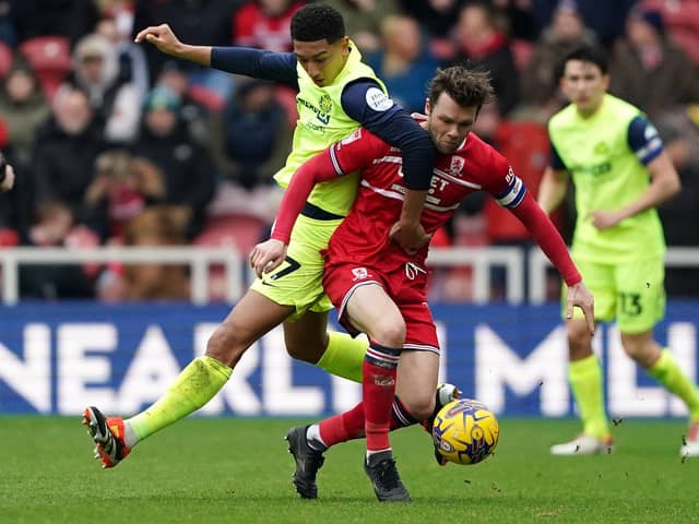 Sunderland's Jobe Bellingham (left) and Middlesbrough's Jonny Howson battle for the ball during the Sky Bet Championship match at the Riverside Stadium earlier this month. Picture: Owen Humphreys/PA Wire.