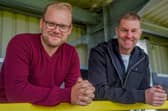 Harrogate Town manager Simon Weaver (right) is now the co-owner of the National League club alongside local businessman Jonathan Blezard (left). Picture courtesy of HTAFC.