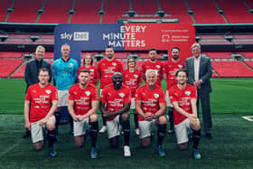 Kick-off: The Re-Starting 11 including players like Fabrice Muamba, front centre, David Ginola, next to him, and members of the football community like Claire Bailey, back row, middle, who are all here today thanks to CPR being successfully administered.
