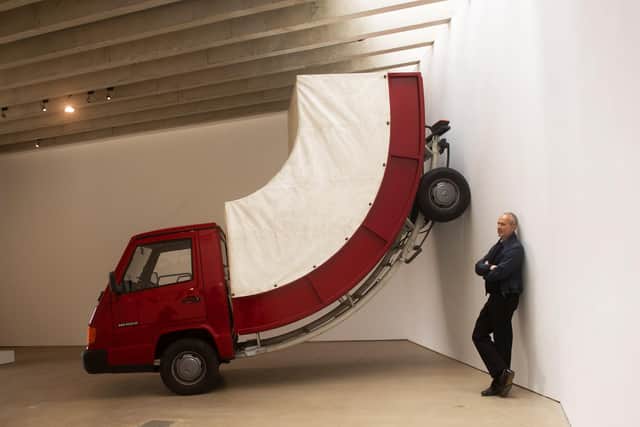 Exhibition by acclaimed Austrian artist Erwin Wurm: Trap of the Truth, Yorkshire Sculpture Park, Wakefield. Erwin Wurm is pictured by his sculpture Truck II. Picture: Simon Hulme