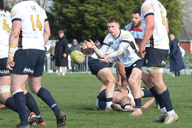 EDGED OUT: Leeds Tykes try to get an attack rolling against Rotherham Titans. Picture: Kerrie Beddows.