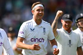 Stuart Broad of England celebrates the wicket of Travis Head of Australia and his 600th Test Career Wicket during Day One of the LV= Insurance Ashes 4th Test Match between England and Australia at Emirates Old Trafford (Picture: Clive Mason/Getty Images)