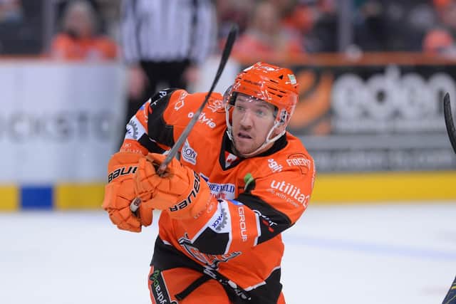 LINE UP: Brendan Connolly worked well with Sheffield Steelers' line-mates Marc-Olivier Vallerand and Martin Latal Picture courtesy of Dean Woolley/Steelers Media/EIHL