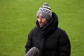 Paul Warne, manager of Rotherham United, is seen being interviewed after the Sky Bet Championship match between Rotherham United and Barnsley at AESSEAL New York Stadium on December 29, 2020.