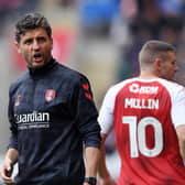 Rotherham United manager Alex Bruce with goalscorer Paul Mullin in the background. (Picture: Jonathan Gawthorpe)