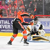 FINISHING ACT: Patrick Watling scores what proved to be the winning goal for Sheffield Steelers against Nottingham Panthers after Saturday night's game went to a shoot-out. Picture: Dean Woolley/Steelers Media.