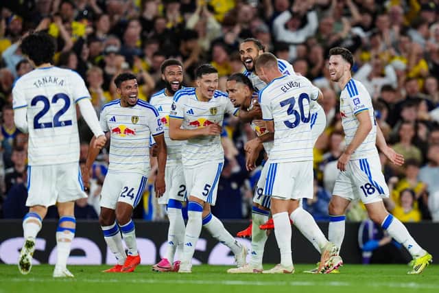 ECSTACY: Leeds United players celebrates scoring their fourth goal (Image: Annabel Lee-Ellis)