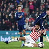 HARD TO TAKE: Stoke City's Mehdi Leris reacts to a challenge from Leeds United's Sam Byram at the bet365 Stadium Picture: Nigel French/PA
