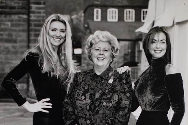 Speaker of the House of Commons Betty Boothroyd MP with models at Aristoc Belper. November 1993.