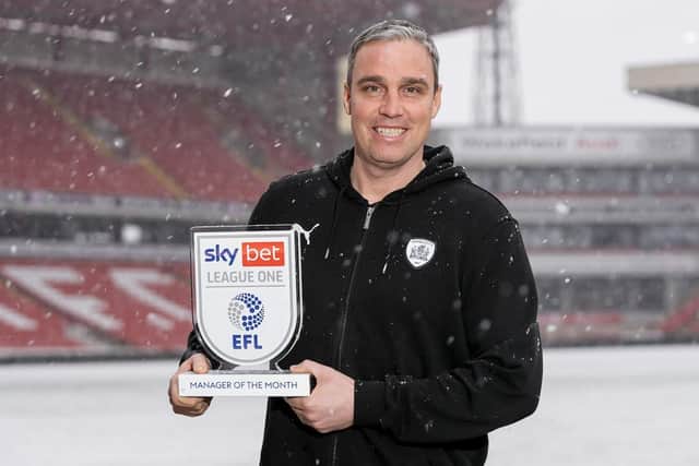 Sky Bet League One Manager of the Month for February 2023, Michael Duff of Barnsley - Mandatory by-line: Robbie Stephenson/JMP - 9/3/23 - FOOTBALL - Oakwell - Barnsley, England - Sky Bet Manager of the Month