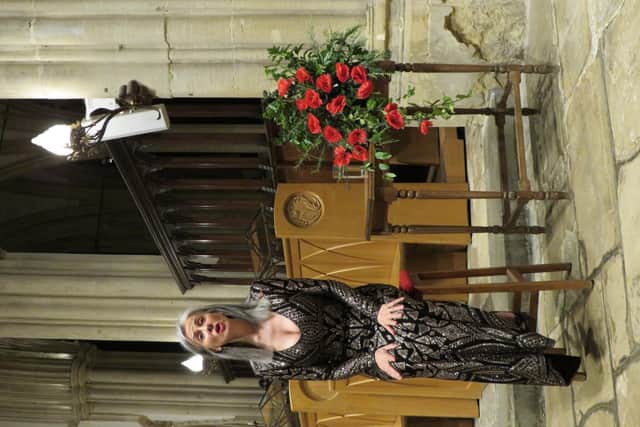 Rebecca Caine performing in Dorchester Cathedral.