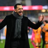 PRIDE: Hull City coach Liam Rosenior celebrates his side's 2-1 win at Huddersfield Town