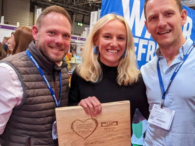 Emma and Ben Mosey pictured with the award they won last year and are hoping for repeat success at the 2024 awards in Birmingham.