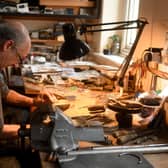 Ian Simm from Moxon and Simm jewellery at work in his studio at  King Street Workshops in Pateley Bridge. Picture: Simon Hulme