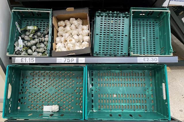 Empty tomato trays at a Tesco Express store. PIC: Zoe Linkson/PA Wire