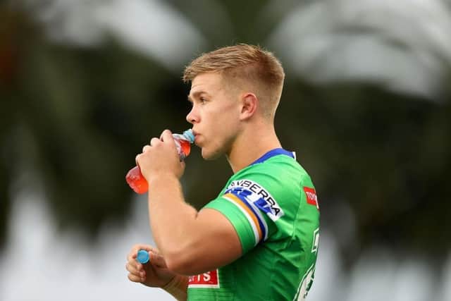 Harry Rushton during the NRL trial match between Canberra Raiders and Manly Sea Eagles. (Photo by Ashley Feder/Getty Images)