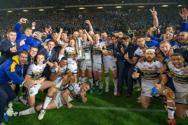 Cameron Smith, far left, after Leeds Rhinos' Grand Final win over Castleford Tigers. (Picture: Alex Whitehead/SWpix.com)
