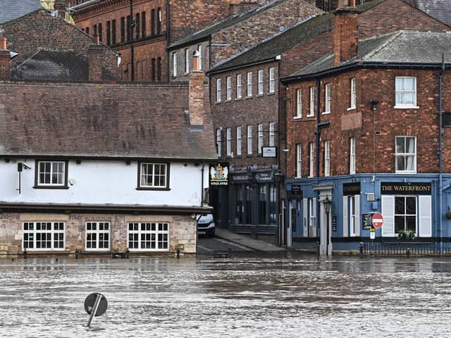 The River Ouse burst its banks, in central York, following Storm Jocelyn which brought strong winds and heavy rain across much of the country.