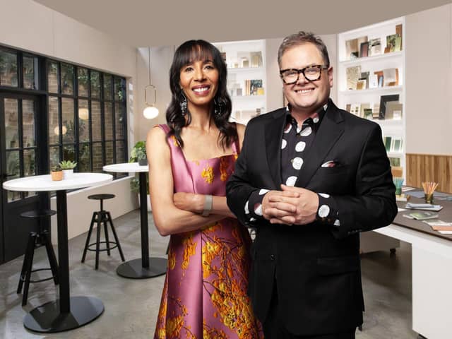 Michelle Ogundehin and Alan Carr in Interior Design Masters. Picture: BBC/DSP/Georgina Vincent.