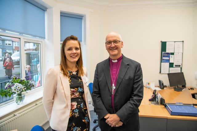 Emily Fullarton, the executive director of Wellspring, with Rt Revd Nick Baines, Bishop of Leeds. Photo: Wellspring