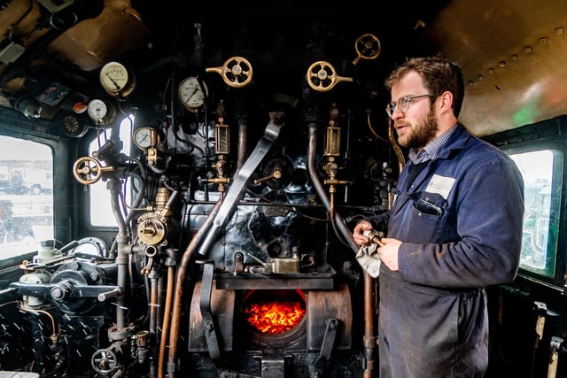 Calum Barrow locomotive engineer for Riley & Sons Ltd based in Heywood, Lancashire, working on LMS Stanier Class 5 4-6-0 No. 44871.