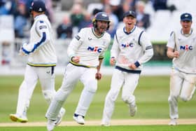 GOT HIM: Yorkshire's Adam Lyth celebrates taking a catch to dismiss Warwickshire's Sam Hain, but it was not enough to secure a third County Championship victory of the season at North Marine Road, as the visitors closed on 333.8. Picture by Allan McKenzie/SWpix.com