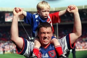 Mark Aston with his son Cory at Wembley. (Photo: Malcolm Russell)