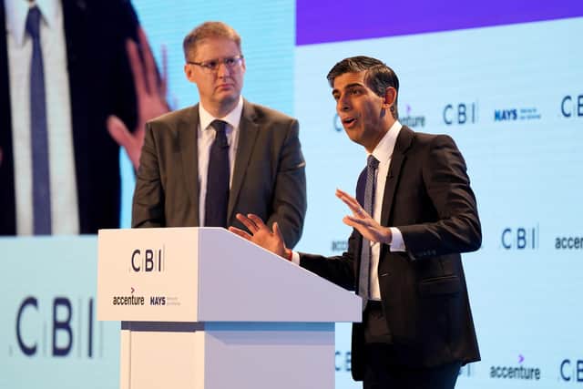 Tony Danker, Director-General Confederation of British Industry (CBI), watching Prime Minister Rishi Sunak speaking during the CBI annual conference in November