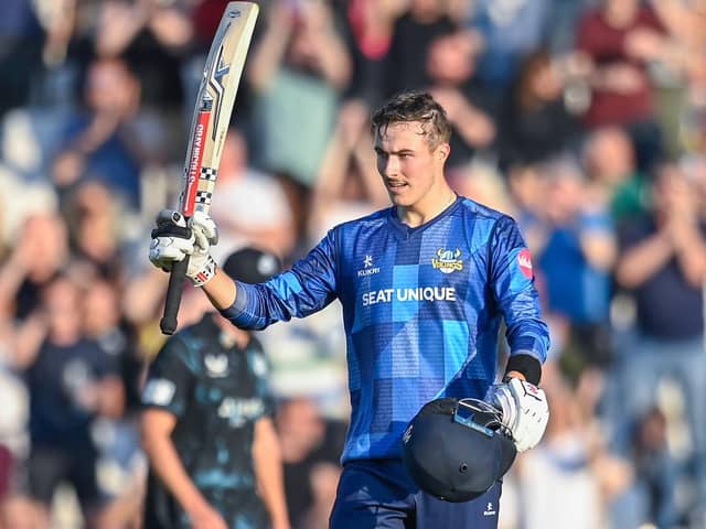 History-maker: James Wharton became only the sixth player in Yorkshire history to make a century in T20 cricket when he did so against Worcestershire Rapids last week (Picture: Allan McKenzie/SWPix.com)