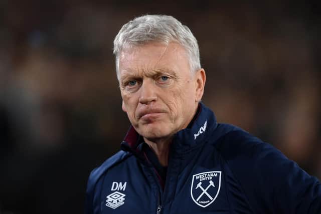 LONDON, ENGLAND - DECEMBER 30: David Moyes, Manager of West Ham United reacts during the Premier League match between West Ham United and Brentford FC at London Stadium on December 30, 2022 in London, England. (Photo by Justin Setterfield/Getty Images)