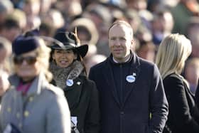 Gina Coladangelo and Matt Hancock on day one of the Cheltenham Festival at Cheltenham Racecourse. Picture date: Tuesday March 14, 2023.
