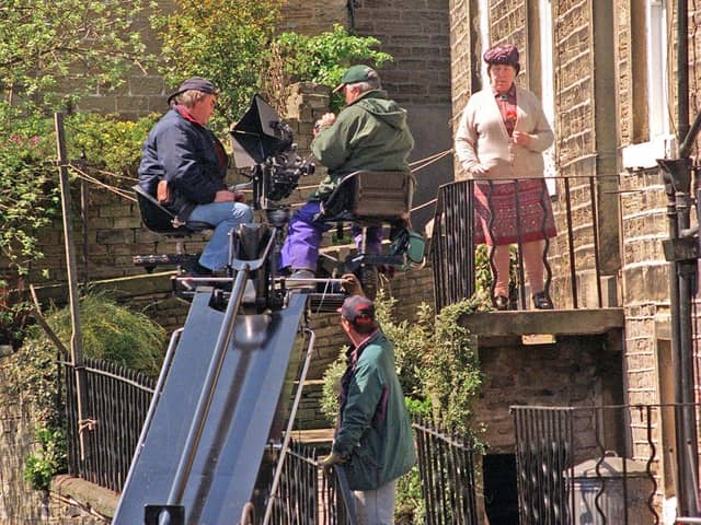 Actress Kathy Staff (Nora Batty) during filming for Last of the Summer Wine in Homfirth.
