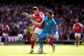 FIGHTING IT OUT: Viktor Gyokeres tackles James Trafford (Image: John Walton)