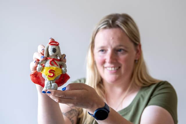 A ceramic model by Illustrator Sarah Westwood of her dog Sprocket. Photograph by Tony Johnson.
