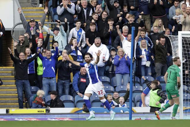 Blackburn Rovers' Ben Brereton Diaz celebrates scoring Blackburn's second goal. Picture: Richard Sellers/PA Wire.