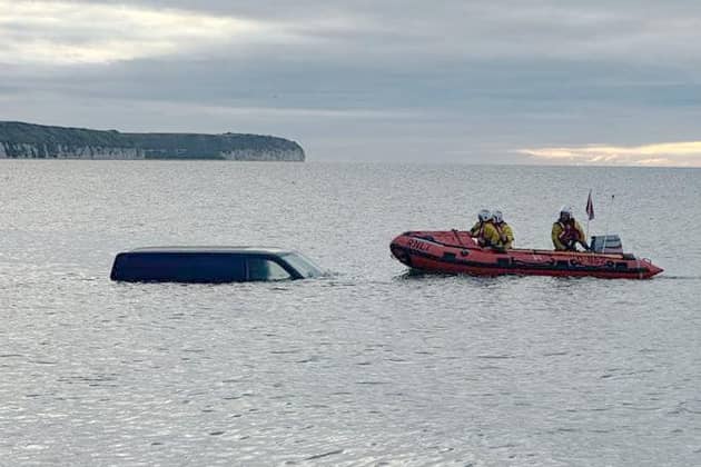 Bridlington RNLI launched just after dawn on August 1 after a van was seen submerged between the HM Coastguard station and Sewerby steps.