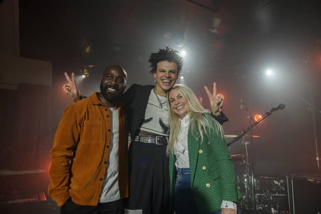 Yungblud at Norton Coronation Working Men’s Club with Radio 1 hosts Melvin and Charlie.