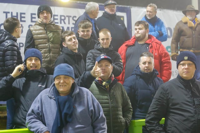Travelling Mansfield Town fans at the Fully Charged New Lawn for the match against Forest Green Rovers FC.
Photo credit Chris Holloway / The Bigger Picture.media