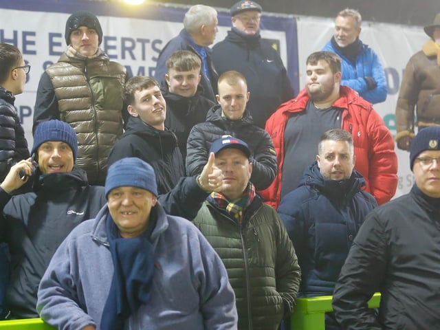 Travelling Mansfield Town fans at the Fully Charged New Lawn for the match against Forest Green Rovers FC.
Photo credit Chris Holloway / The Bigger Picture.media
