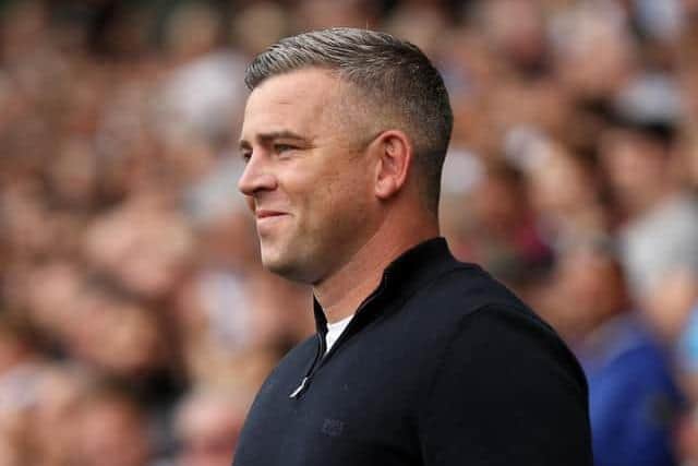 DERBY, ENGLAND - SEPTEMBER 03: Steven Schumacher, Manager of Plymouth Argyle looks on prior to the Sky Bet League One between Derby County and Plymouth Argyle at Pride Park Stadium on September 03, 2022 in Derby, England. (Photo by Cameron Smith/Getty Images)