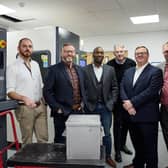 Rich Proctor (left) and Paul Howell of AME, Maurice Disasi of Mercia, Mike Kneafsey of AME, Sean Hutchinson from the British Business Bank and Ian Jones of AME. Picture: Shaun Flannery