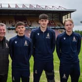 Left to right: Bradford City head of academy Mark Litherland, with young professionals Gabriel Wadsworth; Zac Hadi and Harry Ibbitson. Picture courtesy of Bradford City AFC.