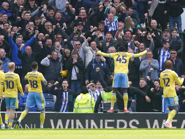 PARTY TIME: Sheffield Wednesday players celebrate the goal scored by Marvin Johnson (third left)