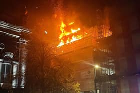 The fire rages in the Leonardo Building off Millennium Square. Picture: Dennis Morton